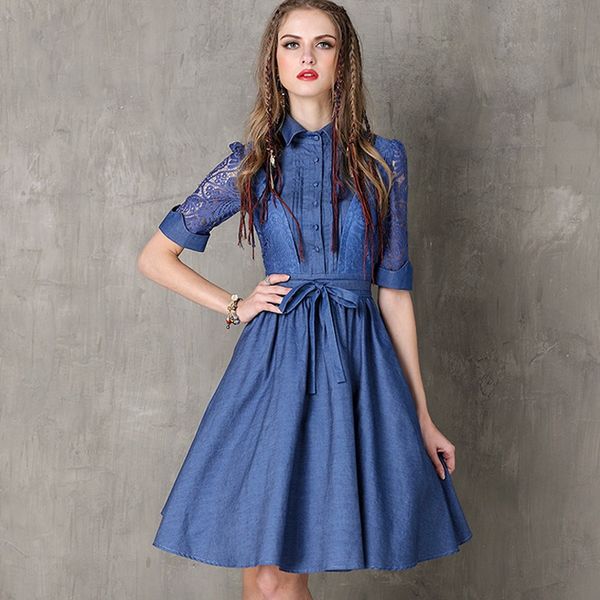 2023 summer lace piece receiving waist denim vintage bow tie lapel skinny dress a8121, Black;gray
2023 summer lace piece receiving waist denim vintage bow tie lapel skinny dress a8121, Black;gray