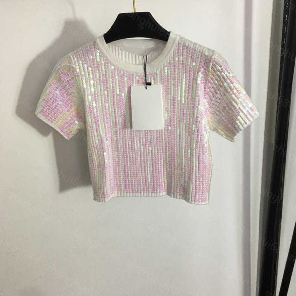 23ss womens knits womens designer clothing heavy sequin embroidery short-sleeved sweater womens clothes a1, White
23ss womens knits womens designer clothing heavy sequin embroidery short-sleeved sweater womens clothes a1, White