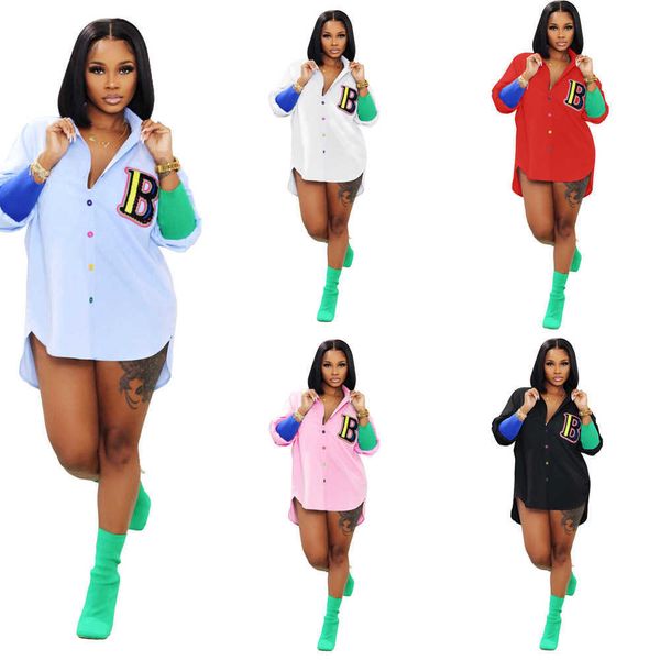 women long sleeved letter b embroidered shirt casual fashion color thread splicing colorful button cardigan blouse top, White
women long sleeved letter b embroidered shirt casual fashion color thread splicing colorful button cardigan blouse top, White