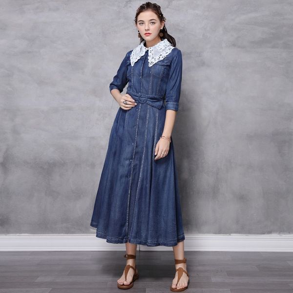2023 autumn new belt denim skirt stitching lace lace mid-length dress, Black;gray
2023 autumn new belt denim skirt stitching lace lace mid-length dress, Black;gray