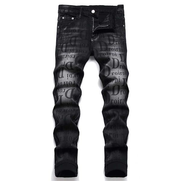 slim fit stretch black men's jeans spring autumn letter print vaqueros casual straight streetwear mid-waist cotton denim pants, Blue
slim fit stretch black men's jeans spring autumn letter print vaqueros casual straight streetwear mid-waist cotton denim pants, Blue
