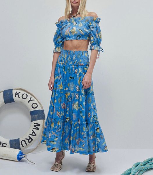 australian designer women's underwater world printed cotton slash neck short long skirt, White
australian designer women's underwater world printed cotton slash neck short long skirt, White