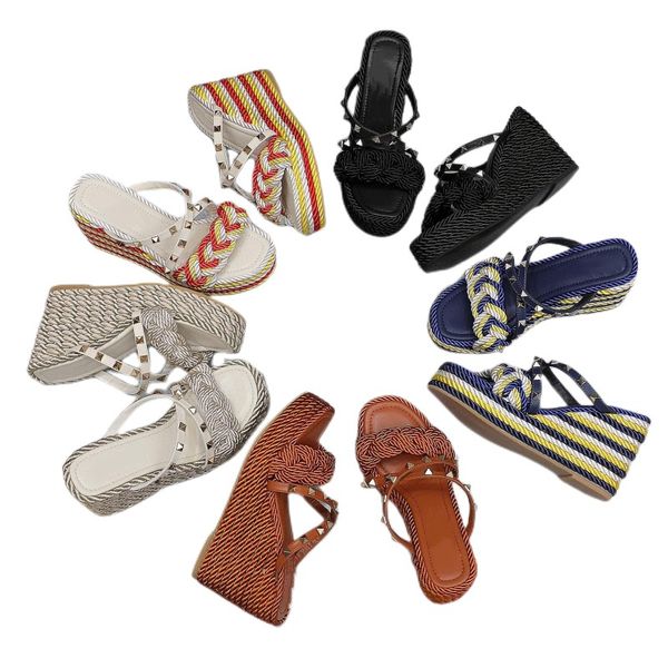 designer sandals wedge beach shoes slippers luxury high heel genuine leather outdoor shoes fashion rivet platform shoes oversize women shoes, Black
designer sandals wedge beach shoes slippers luxury high heel genuine leather outdoor shoes fashion rivet platform shoes oversize women shoes, Black