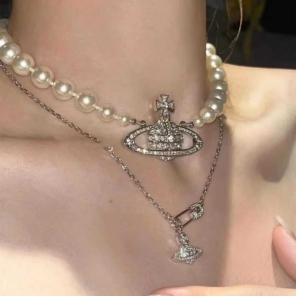 designer necklaces saturn pearl queen mother's necklace women's luxury high class new pin collar chain, Silver
designer necklaces saturn pearl queen mother's necklace women's luxury high class new pin collar chain, Silver