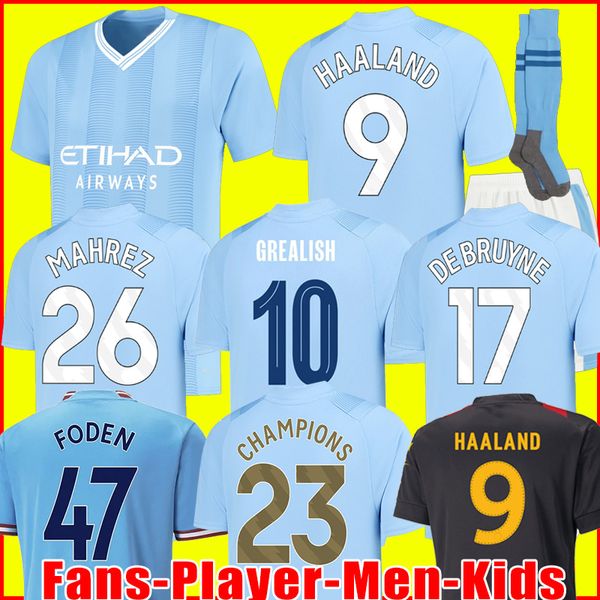 

23 24 HAALAND soccer jerseys DE BRUYNE PHILLIPS MANS CITIES GREALISH STERLING MAHREZ FODEN Manchesters 2023 2024 fans player version football shirt men kids kit tops, 23/24 men home + patch