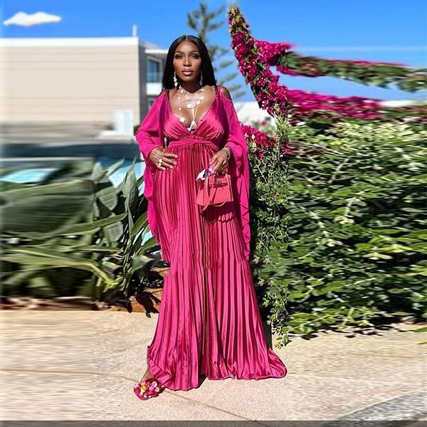 fuchsia elegant prom dresses stain v neck long sleeves pleat evening gowns robes de soiree 2023, Black
fuchsia elegant prom dresses stain v neck long sleeves pleat evening gowns robes de soiree 2023, Black