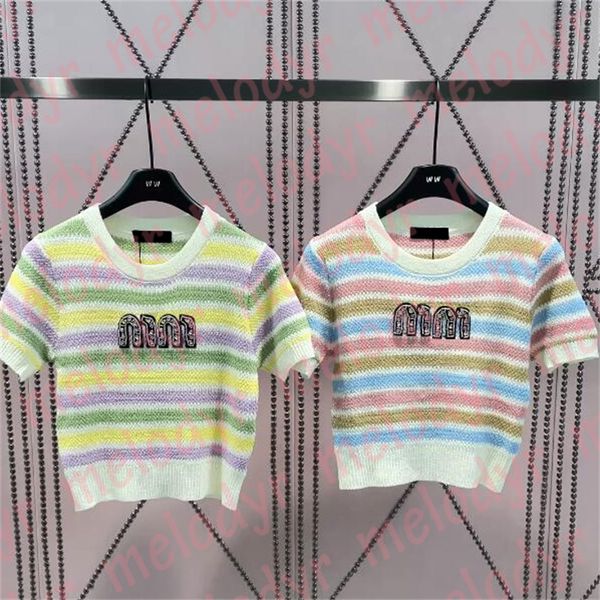 short sleeve sweater color stripe short knits womens designer letter knitted tees, White
short sleeve sweater color stripe short knits womens designer letter knitted tees, White