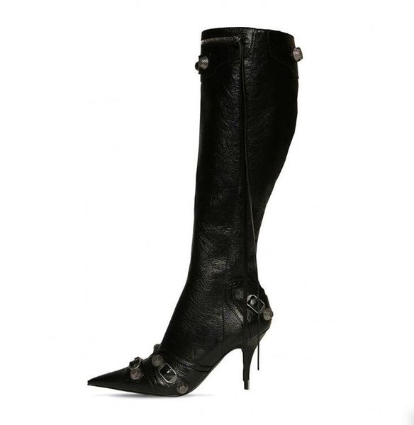 winter rivets boots for women thin high heel leather knee boot zipper martin shoes, Black
winter rivets boots for women thin high heel leather knee boot zipper martin shoes, Black