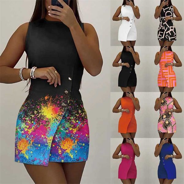 women dresses designer new fashion trend button sleeveless printed dress 7 colours s-xxxl for summer, Black;gray
women dresses designer new fashion trend button sleeveless printed dress 7 colours s-xxxl for summer, Black;gray