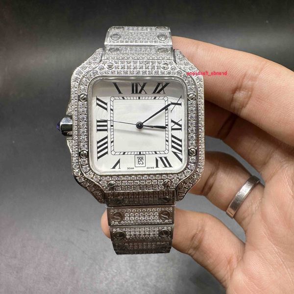 man's iced out diamonds watch sier case white face roman numerals automatic mechanical watchffn6, Silver
man's iced out diamonds watch sier case white face roman numerals automatic mechanical watchffn6, Silver