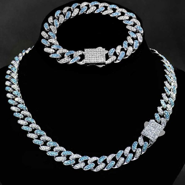 strands blue 13mm miami cuban link chain for women men iced out bling spring clasp necklace bracelet hiphop jewelry 230613, Black
strands blue 13mm miami cuban link chain for women men iced out bling spring clasp necklace bracelet hiphop jewelry 230613, Black