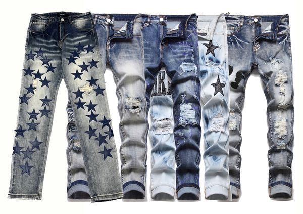 men's jeans designers jean hombre trousers men embroidery patchwork ripped for trend brand motorcycle pant mens skinny, Blue
men's jeans designers jean hombre trousers men embroidery patchwork ripped for trend brand motorcycle pant mens skinny, Blue