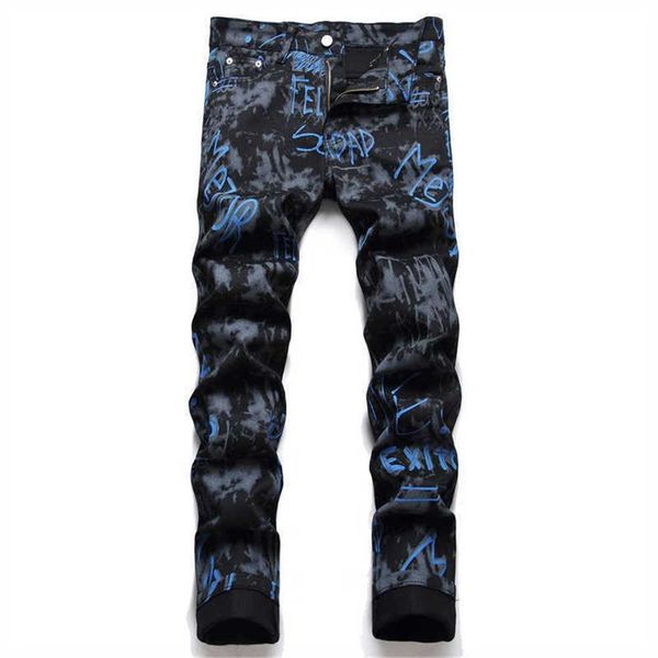 men's jeans men black digital print jeans fashion letters painted tie dye stretch denim pants slim skinny tapered trousers t221102, Blue
men's jeans men black digital print jeans fashion letters painted tie dye stretch denim pants slim skinny tapered trousers t221102, Blue