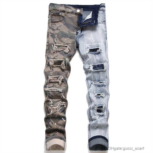 men's jeans new punk with broken holes and patch splicing colored small feet mid rise pants 3385, Blue
men's jeans new punk with broken holes and patch splicing colored small feet mid rise pants 3385, Blue