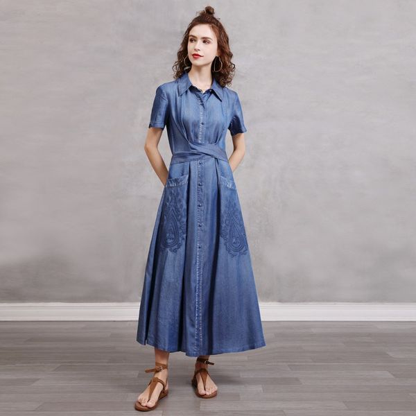 summer 2023: vintage lace-up denim skirt dress with flora print | short sleeve, lapel neck | casual a-line women's dress, mid-calf leng, Black;gray
summer 2023: vintage lace-up denim skirt dress with flora print | short sleeve, lapel neck | casual a-line women's dress, mid-calf leng, Black;gray