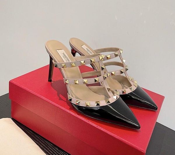 slippers 6cm thin heel women sandal brand real logo rivets shoes women high heel wedding shoes party women shoes 35-43, Black
slippers 6cm thin heel women sandal brand real logo rivets shoes women high heel wedding shoes party women shoes 35-43, Black