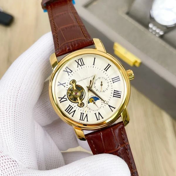 brand designer mens watches fashion automatic mechanical luxury watch leather strap daydate moon phase movement wristwatches for men, Slivery;golden
brand designer mens watches fashion automatic mechanical luxury watch leather strap daydate moon phase movement wristwatches for men, Slivery;golden