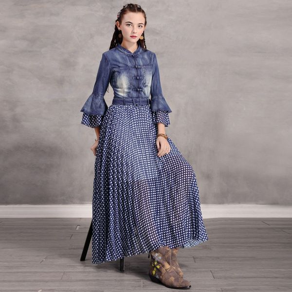 basic & casual dresses 2023 autumn new polka dot denim long dress women's vintage, stand collar, flare sleeve, patchwork design, blue,, Black;gray
basic & casual dresses 2023 autumn new polka dot denim long dress women's vintage, stand collar, flare sleeve, patchwork design, blue,, Black;gray