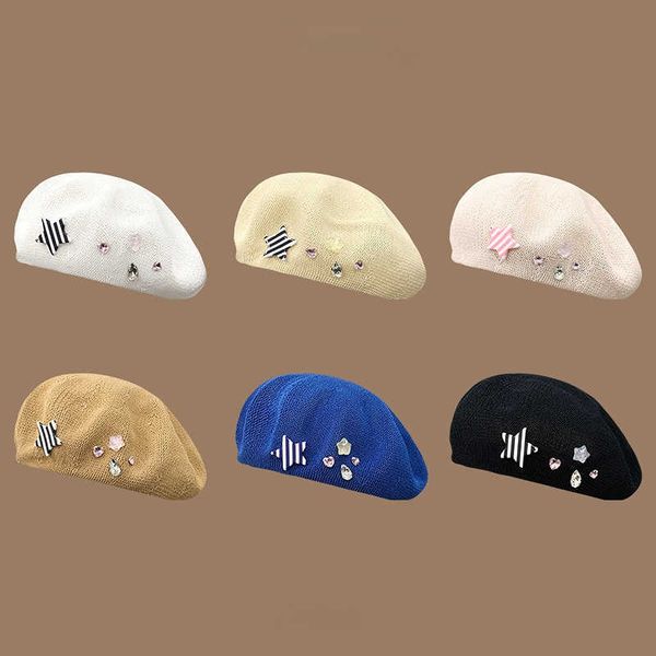 berets japanese sweet berets 2023 cute star knitted breathable painter cap spring summer niche design casual versatile women's hats z06, Blue;gray
berets japanese sweet berets 2023 cute star knitted breathable painter cap spring summer niche design casual versatile women's hats z06, Blue;gray