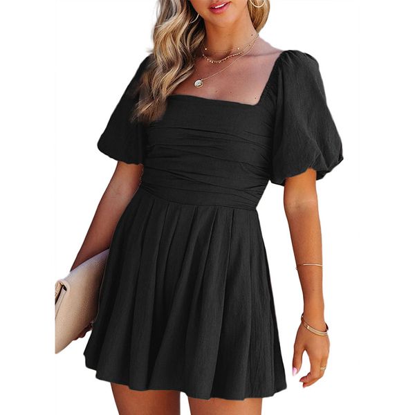 square neck puff sleeve rompers women jumpsuit, White
square neck puff sleeve rompers women jumpsuit, White