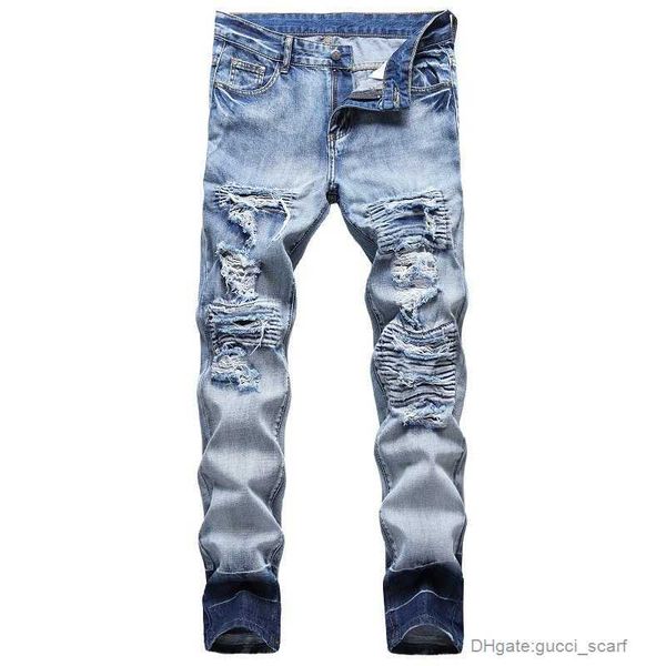 men's jeans autumn/winter new with broken holes and personalized light color trendy pants, Blue
men's jeans autumn/winter new with broken holes and personalized light color trendy pants, Blue
