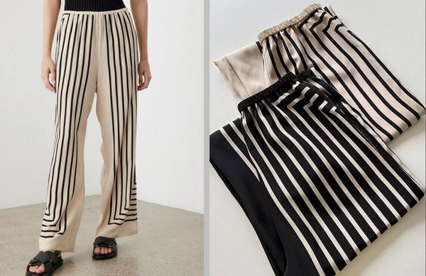 t/oteme silk striped elasticated waist loose long pants, Black;white 
t/oteme silk striped elasticated waist loose long pants, Black;white