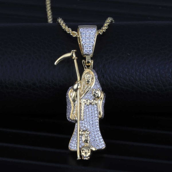 punk style fashion luxury brass 18k gold plated copper iced out zircon death scythe pendant necklace for men women, Silver
punk style fashion luxury brass 18k gold plated copper iced out zircon death scythe pendant necklace for men women, Silver