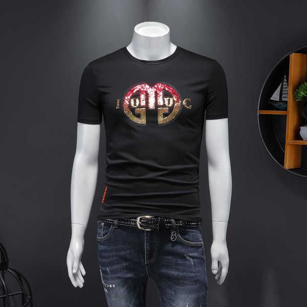 new t-shirt embroidery youth slim fit personalized men's half sleeve beaded craft fashion versatile silk cotton, White;black
new t-shirt embroidery youth slim fit personalized men's half sleeve beaded craft fashion versatile silk cotton, White;black