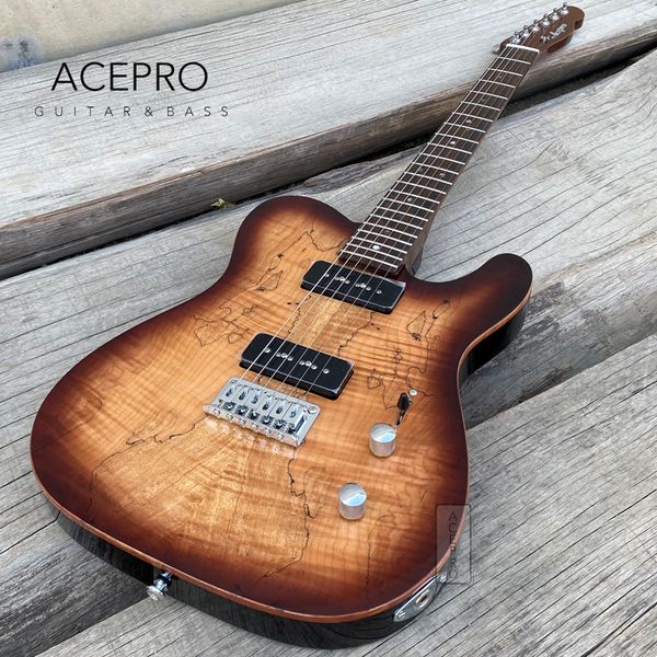 acepro brown burst electric guitar black p90 pickups roasted maple neck spalted maple abalone dots inlay chrome hardware
acepro brown burst electric guitar black p90 pickups roasted maple neck spalted maple abalone dots inlay chrome hardware