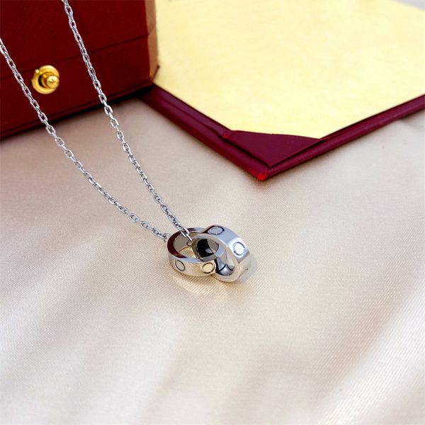 exquisite small waist double ring necklace for women's fashion sense, oval ring interlocking pendant with diamonds, titanium steel lock, Silver
exquisite small waist double ring necklace for women's fashion sense, oval ring interlocking pendant with diamonds, titanium steel lock, Silver