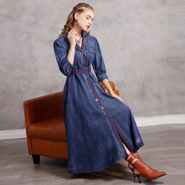 2023 autumn new style mid length belt dress western suit collar temperament slim denim dress women a82268, Black;gray
2023 autumn new style mid length belt dress western suit collar temperament slim denim dress women a82268, Black;gray