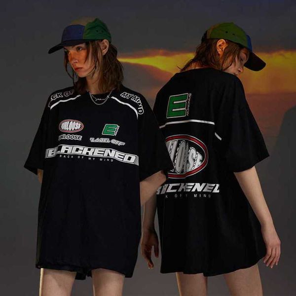 wxwovdy spring and summer new fashion brand men's women's same racing style print loose round neck short sleeve t-shirt, White;black
wxwovdy spring and summer new fashion brand men's women's same racing style print loose round neck short sleeve t-shirt, White;black
