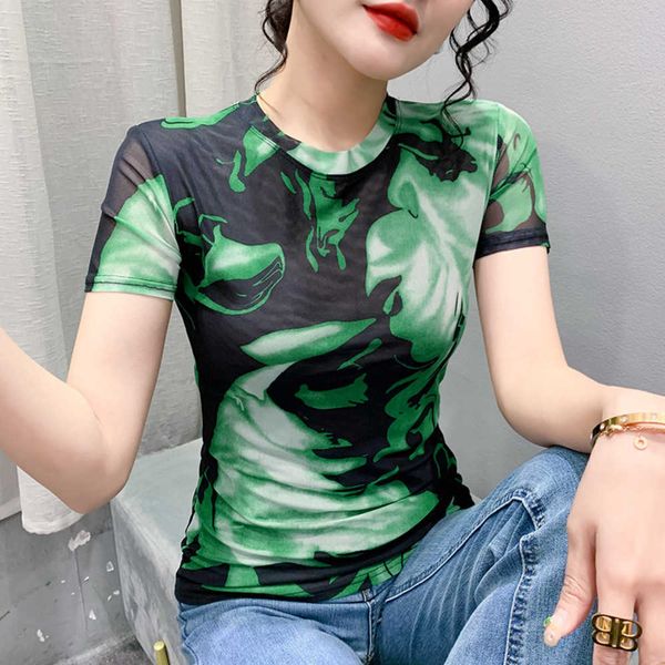 european tie dyed mesh women's short sleeve summer fashion printing round neck slim fit versatile t-shirt small shirt blouses women, White
european tie dyed mesh women's short sleeve summer fashion printing round neck slim fit versatile t-shirt small shirt blouses women, White