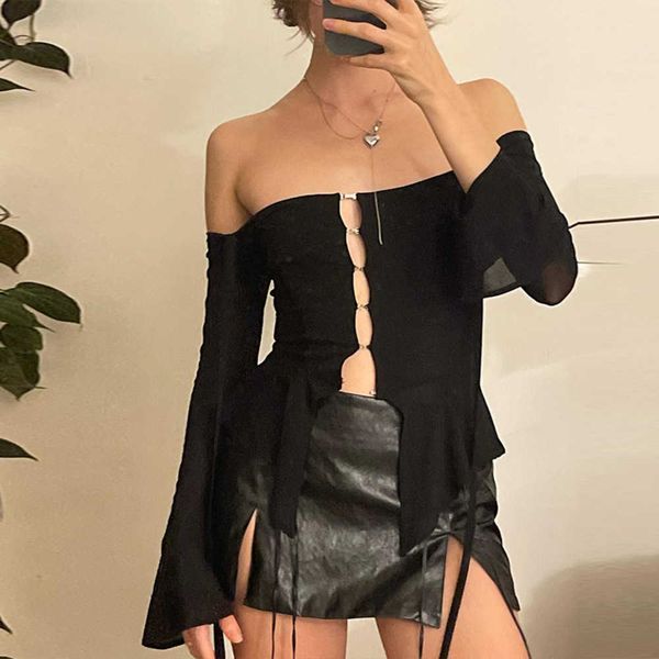 early autumn style women's off shoulder one line neck long sleeve ear edge button cardigan slim fit t-shirt blouses women, White
early autumn style women's off shoulder one line neck long sleeve ear edge button cardigan slim fit t-shirt blouses women, White