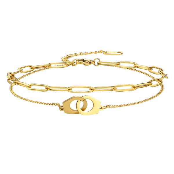 stainless steel handcuffs double chain anklet bracelet for girls women 8.26-10.2inch adjustable length mother's day, valentine's d, Black