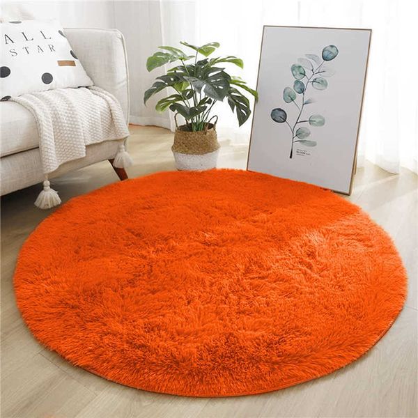 

Bubble Kiss Round Orange Fluffy Plush Carpet for Home Living Room Decor Long Piles Thick Area Rugs Bedroom Velvet Floor Mats