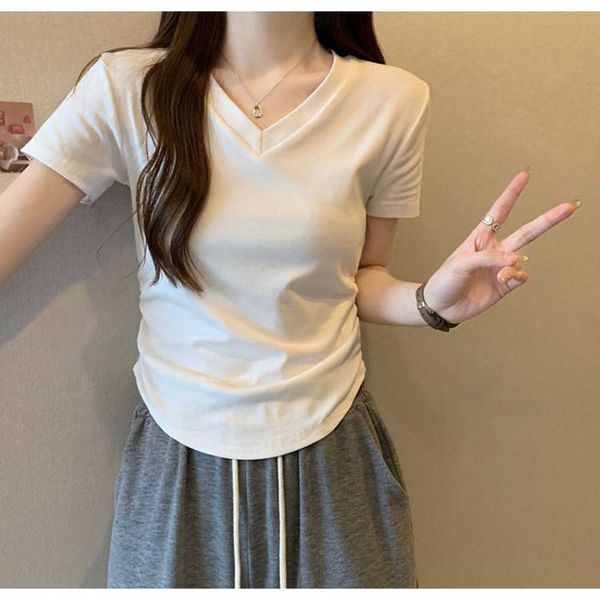 new solid color slim fit versatile front shoulder short sleeve t-shirt women's large underlay summer v-neck blouses women t shirts, White
new solid color slim fit versatile front shoulder short sleeve t-shirt women's large underlay summer v-neck blouses women t shirts, White