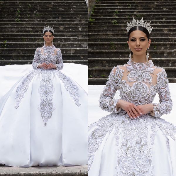 crystal bling ball gown wedding dresses luxury high collar long sleeves bridal gowns custom made sweep train vestido de novia, White
crystal bling ball gown wedding dresses luxury high collar long sleeves bridal gowns custom made sweep train vestido de novia, White