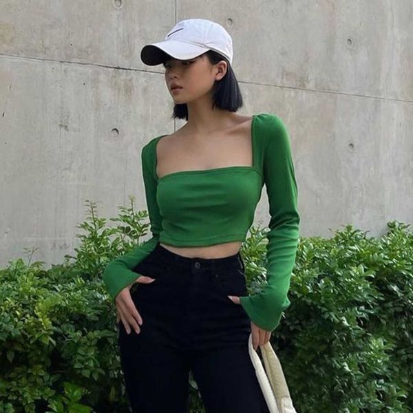 2023 autumn t-shirt women's fit slim show umbilical solid color underlay soft long sleeve square neck short blouses women t shirts, White
2023 autumn t-shirt women's fit slim show umbilical solid color underlay soft long sleeve square neck short blouses women t shirts, White