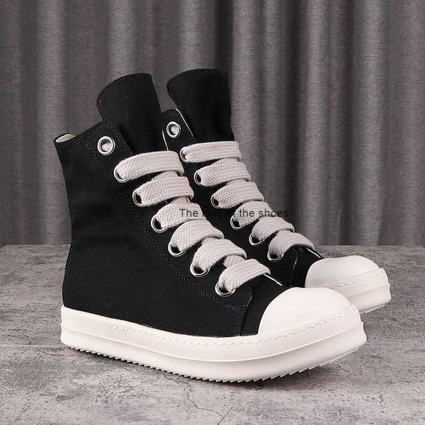 2023 luxury rick designer ro boots shoes owens s high street canvas shoes jumbo shoeslace solid black male sneakers lace-up rubber s women g
