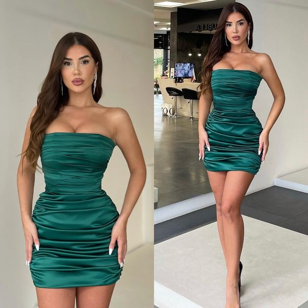 green cocktail dress strapless pleats short prom dresses mini party homecoming special occasion dress, Black
green cocktail dress strapless pleats short prom dresses mini party homecoming special occasion dress, Black