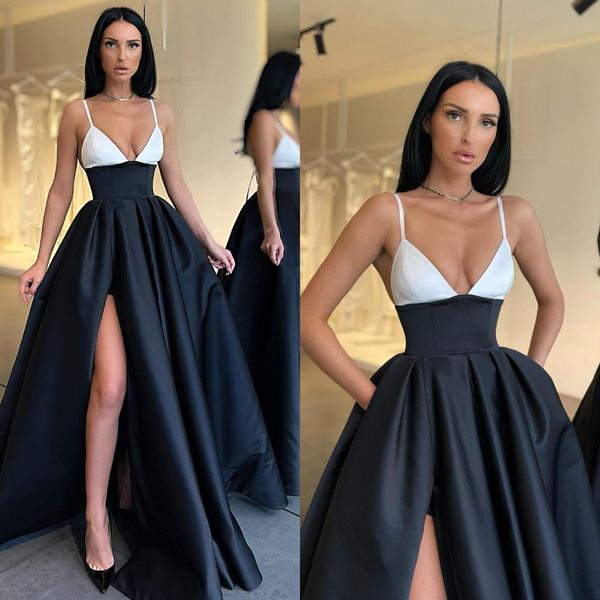 black white prom dresses spaghetti a line party evening gowns pleats slit semi formal red carpet long special occasion dress
black white prom dresses spaghetti a line party evening gowns pleats slit semi formal red carpet long special occasion dress