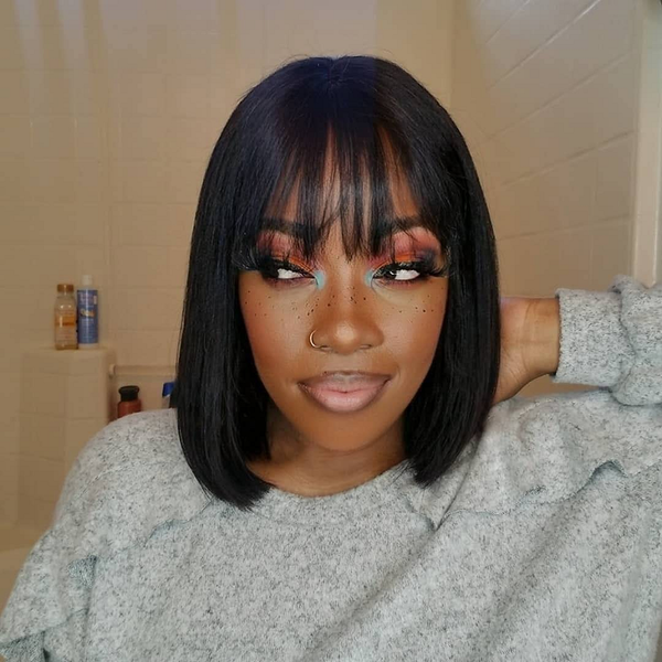 bob straight human wig with bangs glueless wig human hair ready to wear human hair wigs for women no lace fringe wig, Black;brown
bob straight human wig with bangs glueless wig human hair ready to wear human hair wigs for women no lace fringe wig, Black;brown