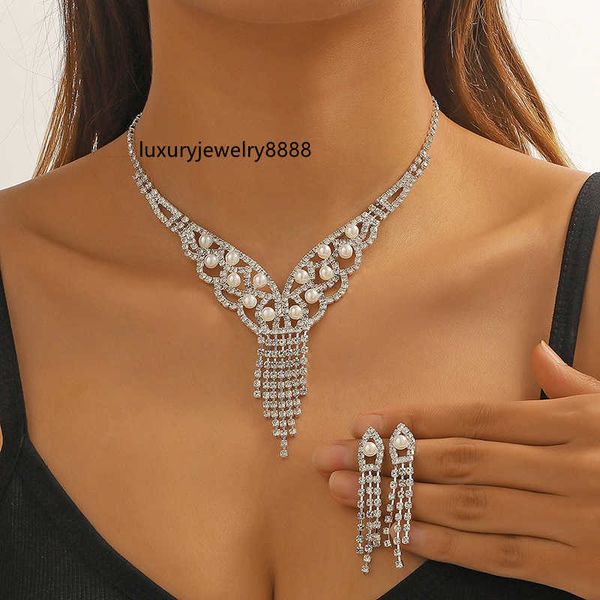 full diamond pearl tassel collarbone necklace earrings set claw chain rhinestone dress versatile necklace for women, Silver
full diamond pearl tassel collarbone necklace earrings set claw chain rhinestone dress versatile necklace for women, Silver