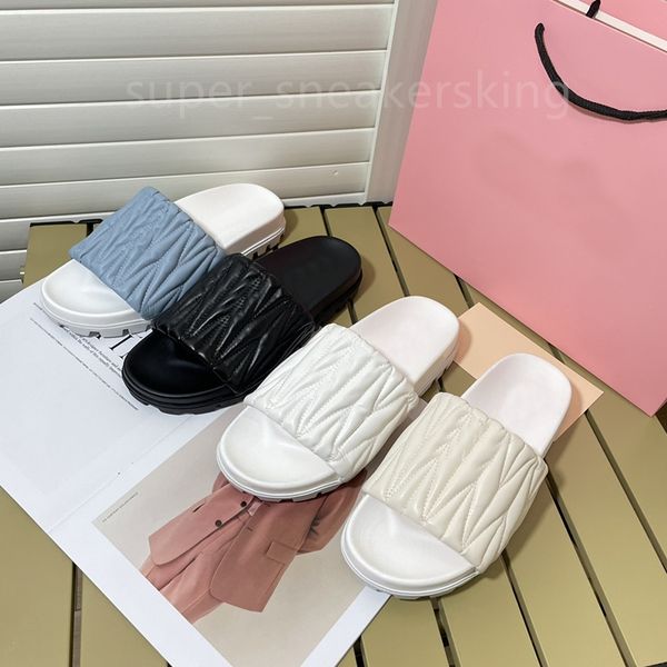 designer slippers women flat mule matelasse slide shoes mm fashion summer leather sandals with box size 35-41, Black 
designer slippers women flat mule matelasse slide shoes mm fashion summer leather sandals with box size 35-41, Black