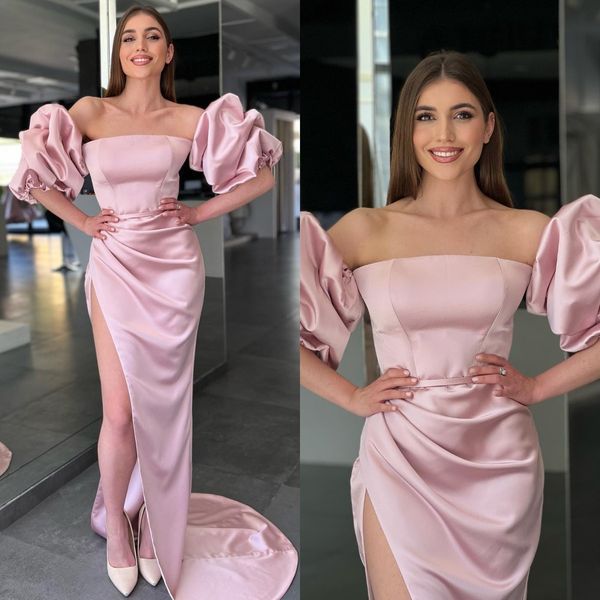 pink prom dresses strapless puffy sleeves party evening gowns pleats slit formal long special occasion dress, Black
pink prom dresses strapless puffy sleeves party evening gowns pleats slit formal long special occasion dress, Black