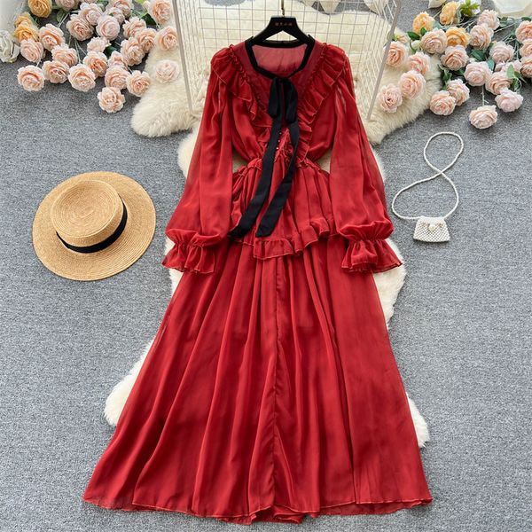 casual dresses spring summer mid-length women solid color chiffon dress bow lace-up ruffles slim high waist long sleeve ladies dresses vesti, Black;gray
casual dresses spring summer mid-length women solid color chiffon dress bow lace-up ruffles slim high waist long sleeve ladies dresses vesti, Black;gray