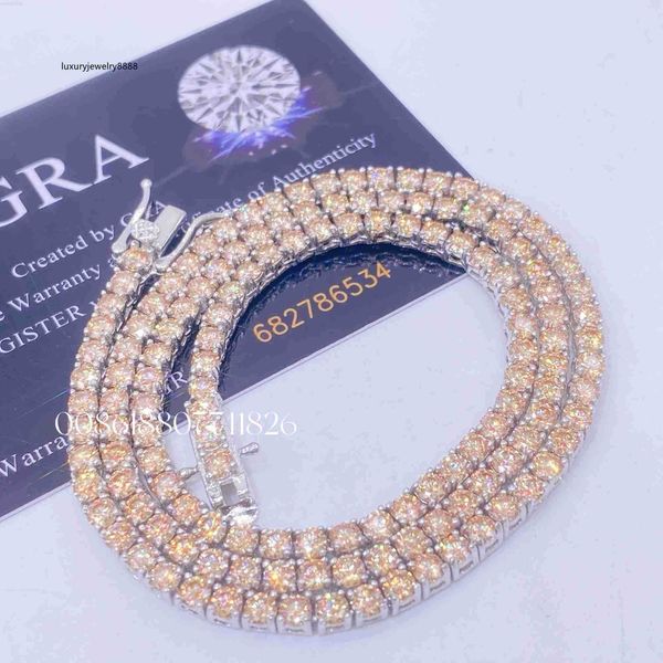 iced out white gold plated champagne colored moissanite diamond vvs moissanite tennis chain, Silver
iced out white gold plated champagne colored moissanite diamond vvs moissanite tennis chain, Silver