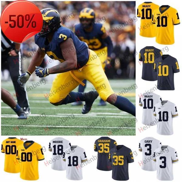 custom michigan wolverines 2019 football any name number jersey white navy blue yellow winovich brady patterson collins hudson ncaa 150th, Black;red