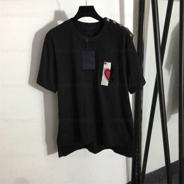 casual black womens t shirt designer embroidered patch decoration letters shoulder buttons loose round neck short sleeve tshirt designers sh, White
casual black womens t shirt designer embroidered patch decoration letters shoulder buttons loose round neck short sleeve tshirt designers sh, White
